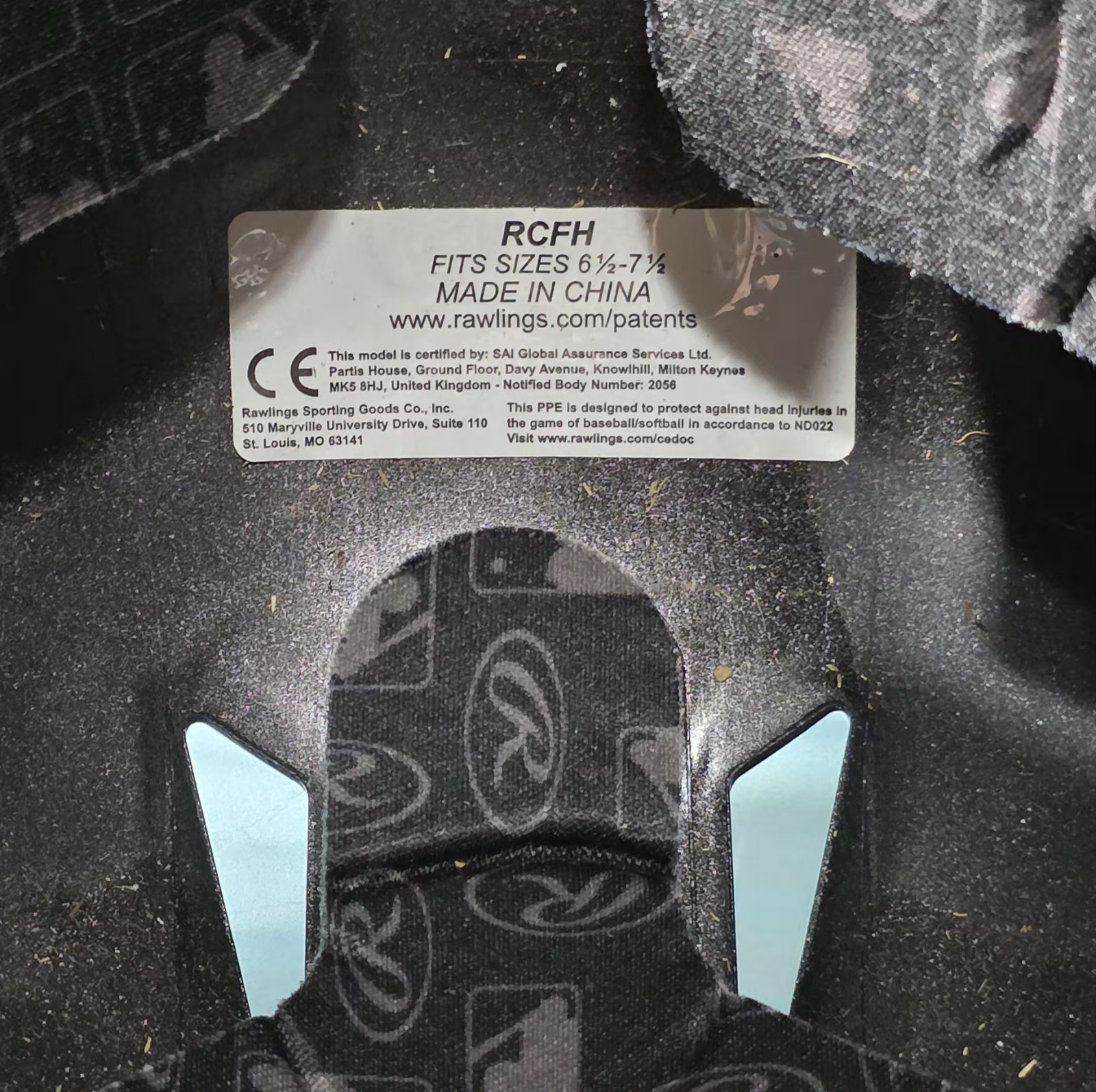 Rawlings One Size 6 1/2"-7 1/2" Black Baseball Helmet