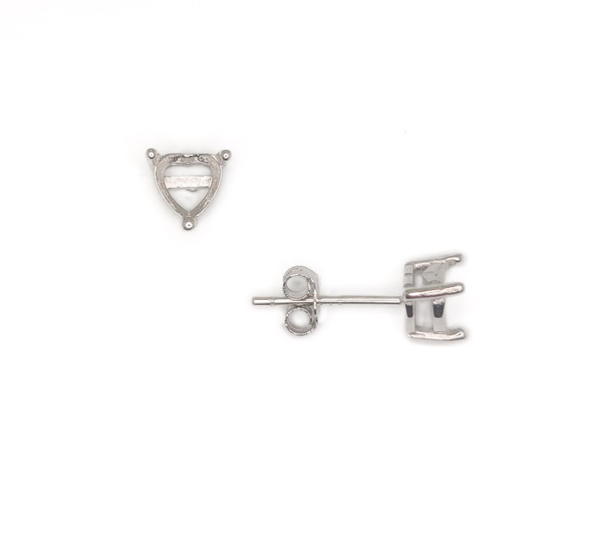 Heart Shape Three Prong Earring Setting Sterling Silver with Rhodium Finish