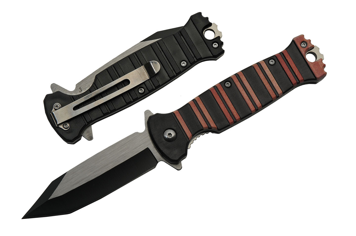 Spring-Assist Folding Knife | 3.5" Tanto Blade Black Orange Combat Tactical EDC