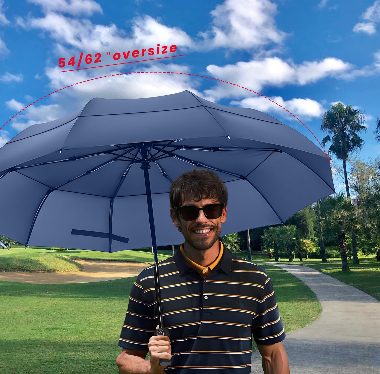 Golf Umbrella 49/54/62 Inch Large Double Canopy Windproof Compact Travel