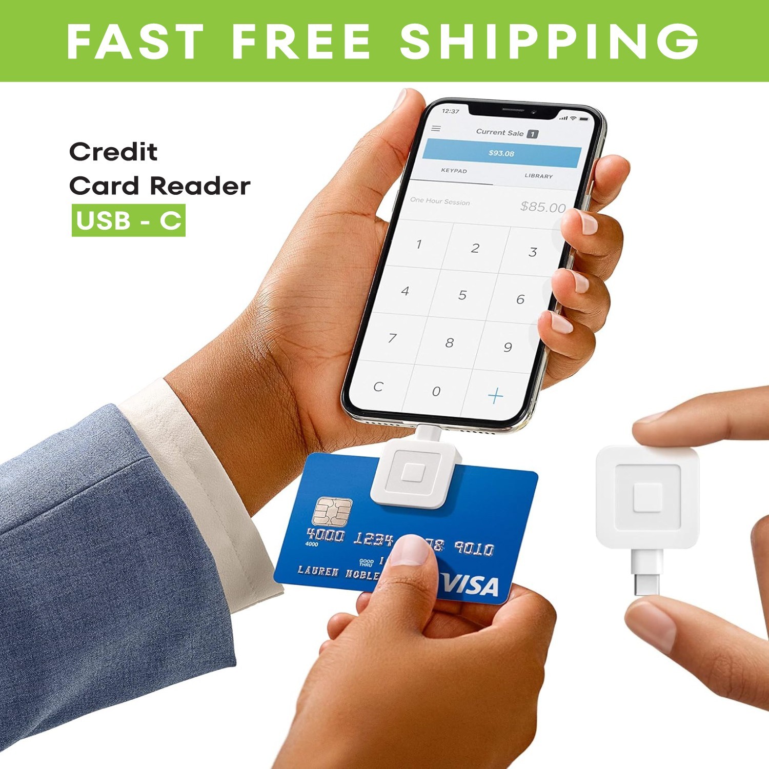Credit Card Reader Chip Machine for Mobile Phones USB - C, Square Magstripe