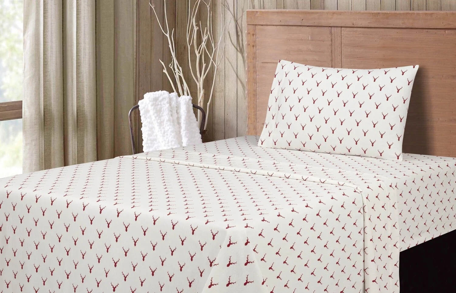 Mainstays 4-Piece Flannel Sheet Set 100% Cotton Stags Warm Soft Size Full