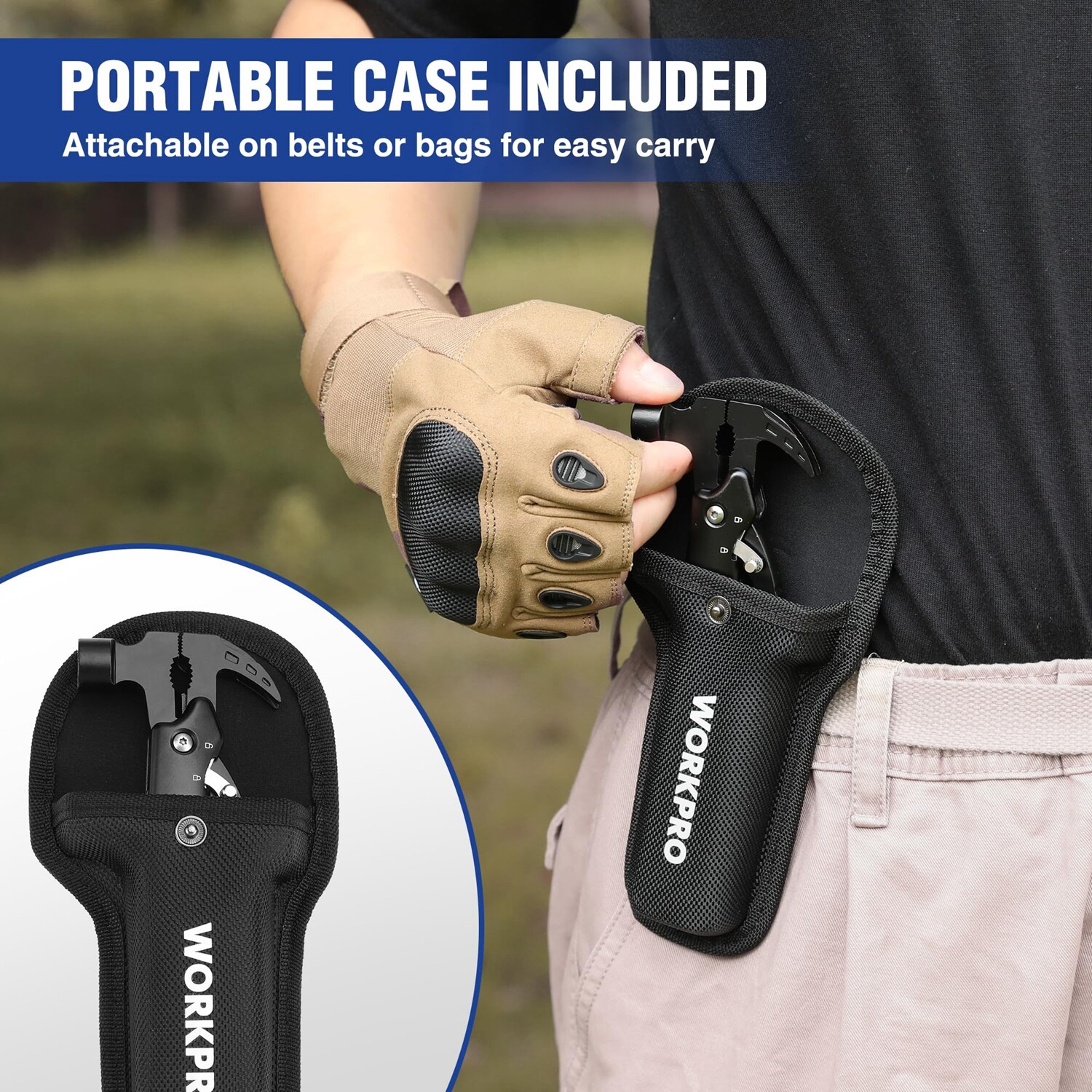WORKPRO Multitool 12 in 1 Camping Tool w/Mini Hammer-EDC Gear Multi Tools Hammer