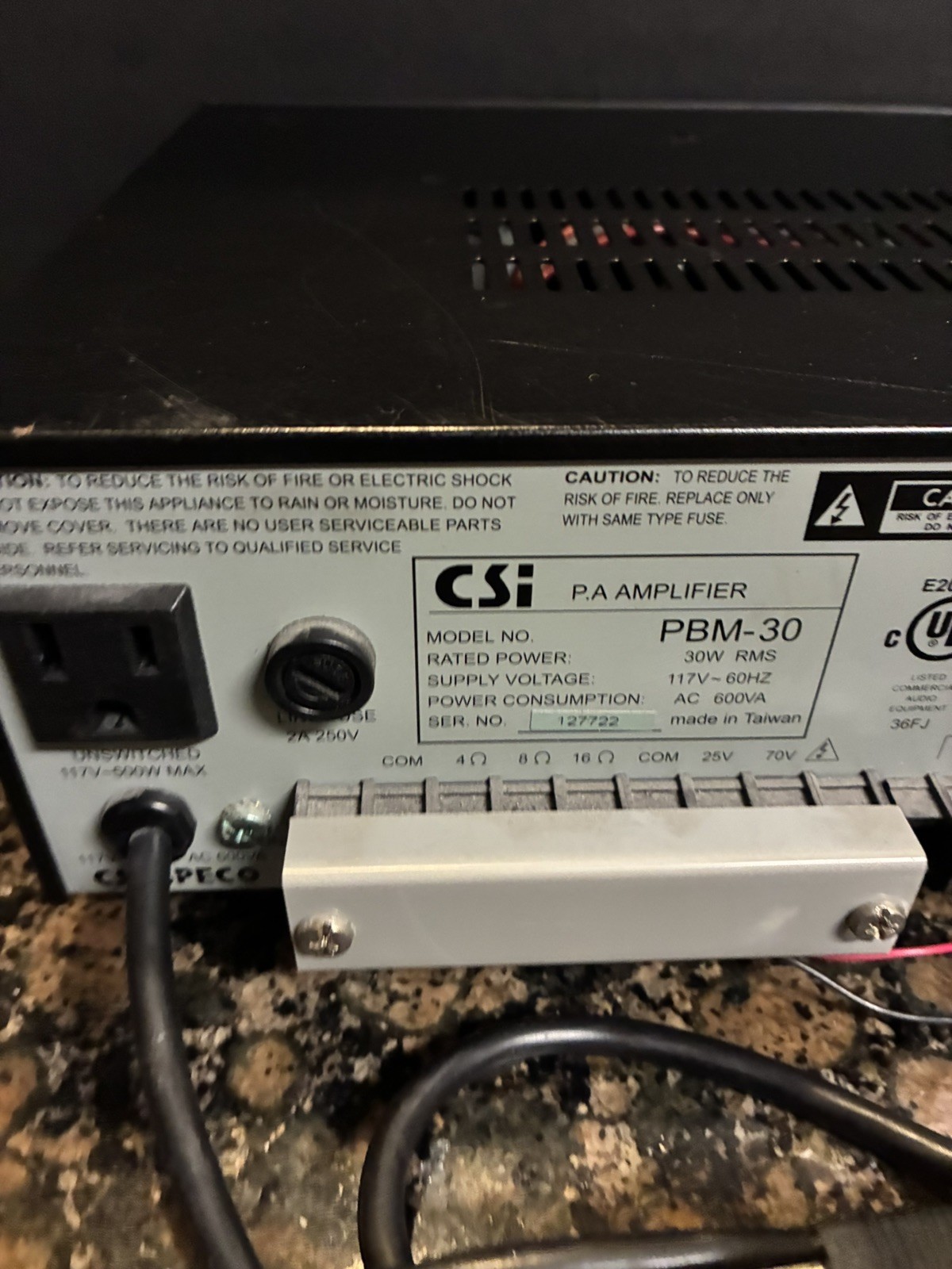 CSI Speco Technologies PBM-30 30W Contractor Series PA Amplifier - Tested