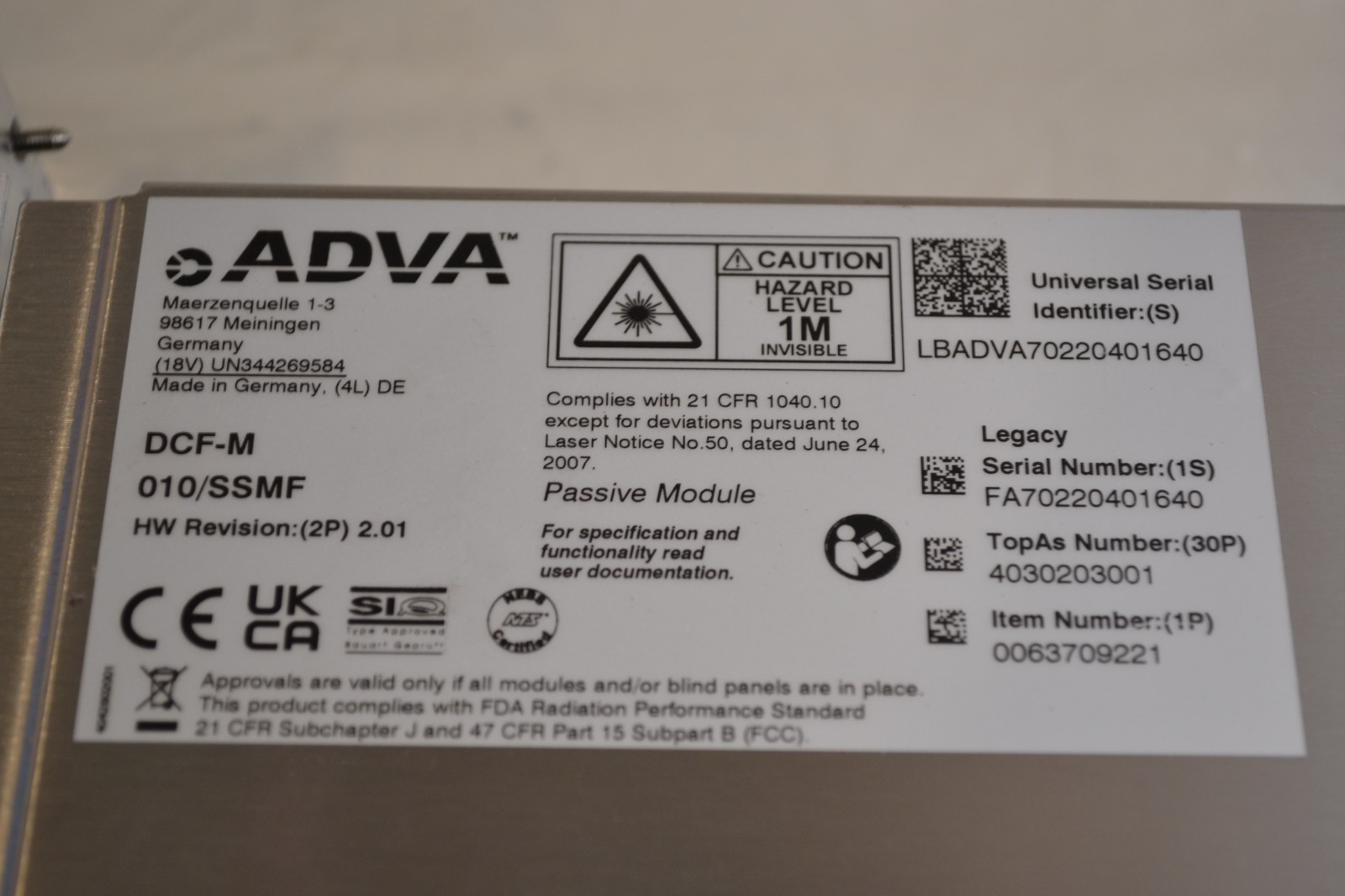 ADVA Optical Networking DCF-M 010/SSMF LBADVA70220401640