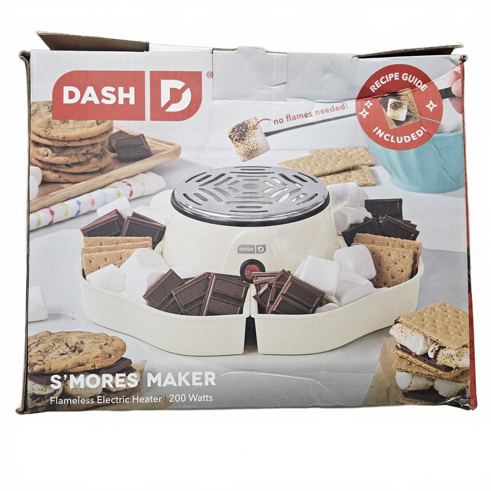 New Dash S'Mores Maker Flameless Electric Heater 200W with Recipe Guide