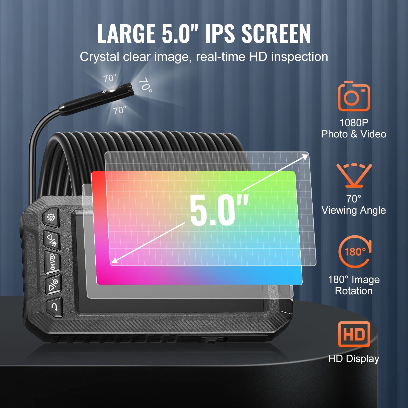 Endoscope Camera with Light, Triple Lens Borescope with 49.2FT Semi - Rigid