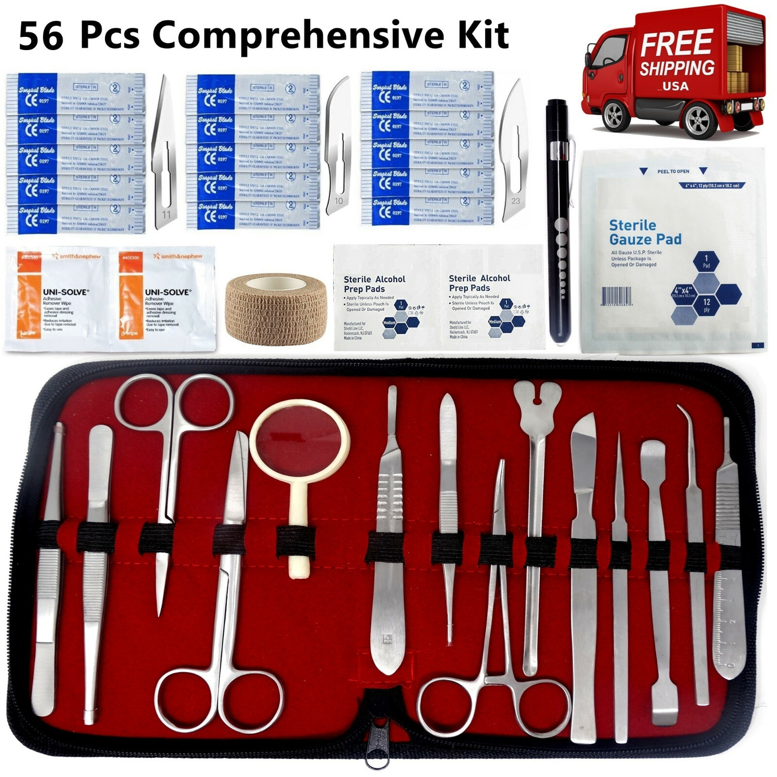 56 Item Wound Prep and Care First Aid Kit Refill. Ships from USA in 1 Day!!