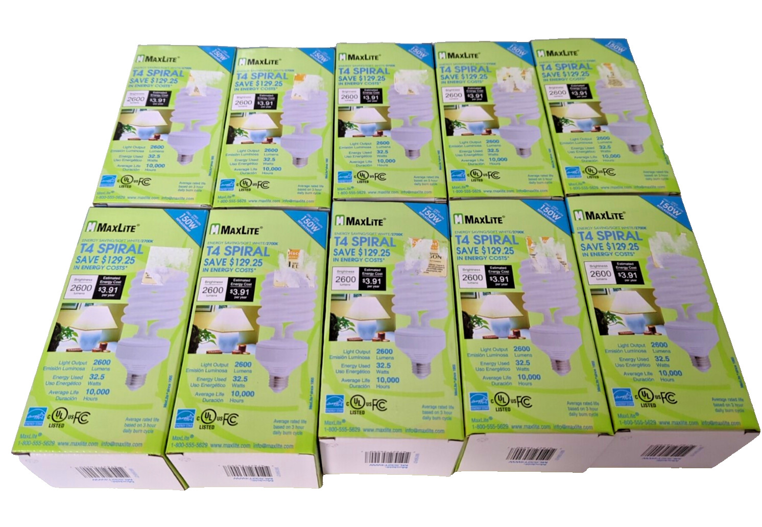Lot of 10 MaxLite T4 Spiral 150W 32.5Watts  Model MLS32T4WW