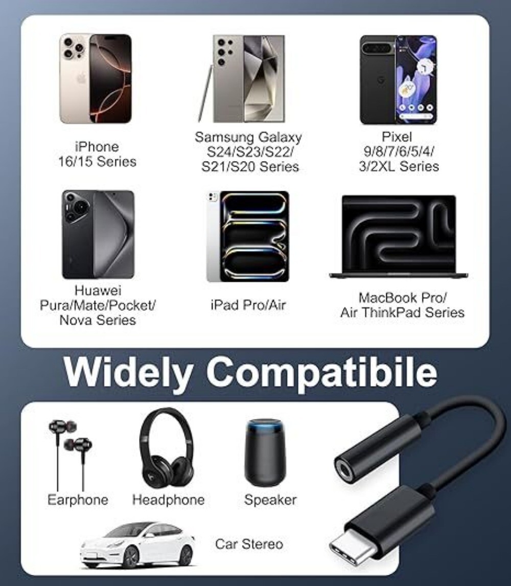 USB-C Type C Adapter Port to 3.5MM Aux Audio Jack Earphone Headphone Cable USB