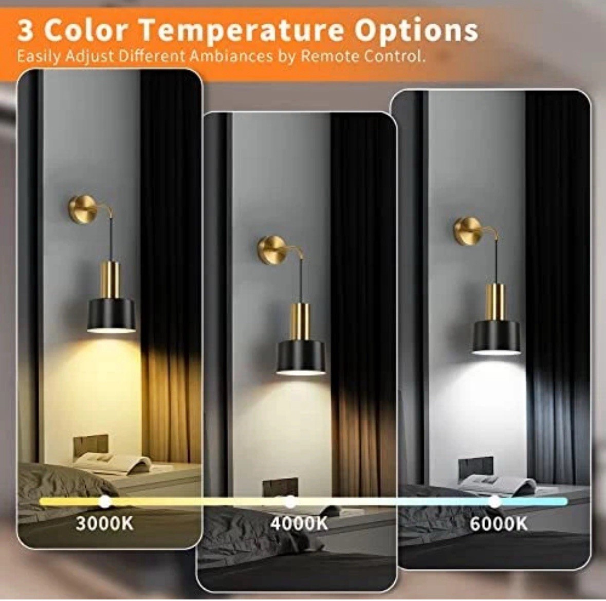 2 Pack Rechargeable Wall Lights with Remote, Dimmable-Black Modern