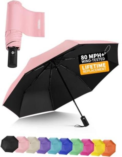 Compact Travel Umbrella - Windproof Umbrellas for Rain, Small Portable UV