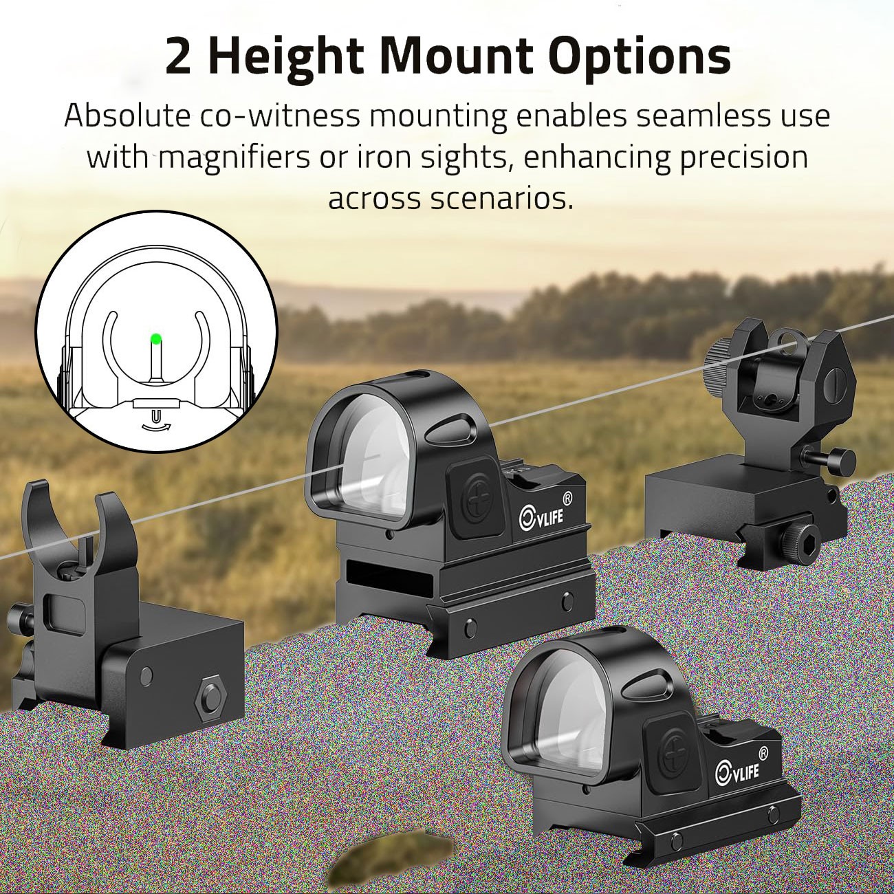 Motion Awake Reflex Green Dot Sight 3 MOA Dot & 32 MOA Circle OpticSight For RMR