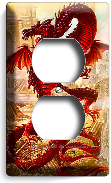 RED ASIAN CHINESE DRAGON GREEK ROMAN RUINS OUTLET WALL PLATES BEDROOM ROOM DECOR