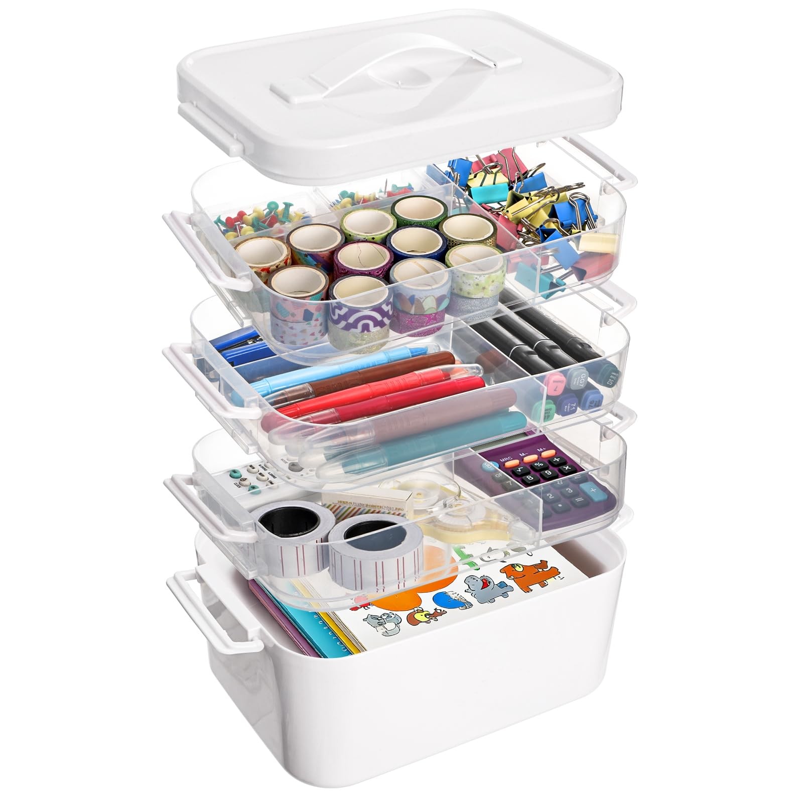 4 Tier Plastic Craft Storage Organizer, Clear Stackable Arts Supply with Remo...