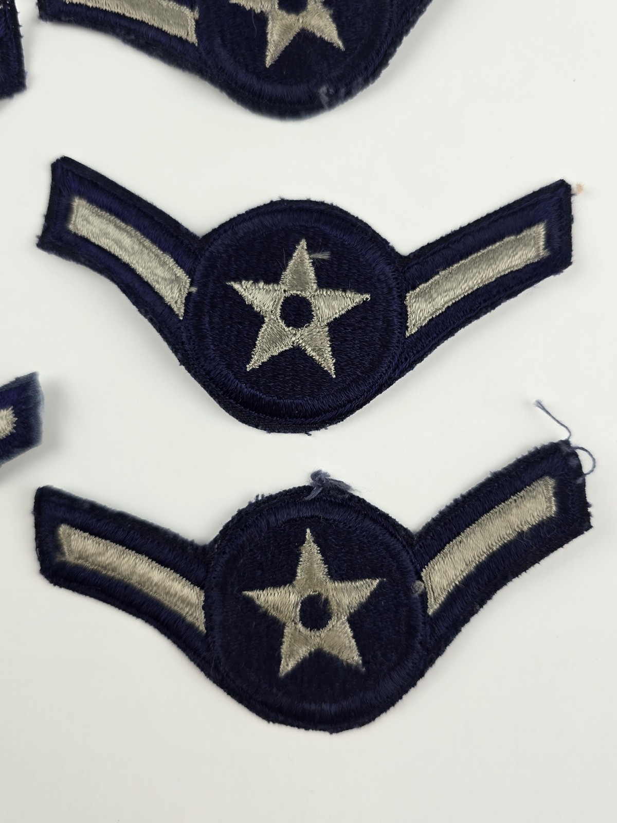 Lot Vintage Air Force Airman E-2 Patch - USAF Chevron Blue & Silver (2 Sizes)