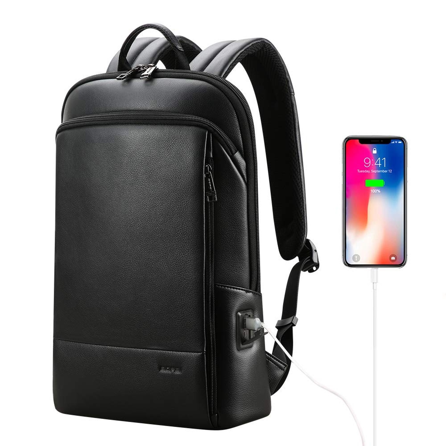 BOPai Unisex Slim Genuine Leather Laptop Backpack Men for 15-15.6 inch Busine...