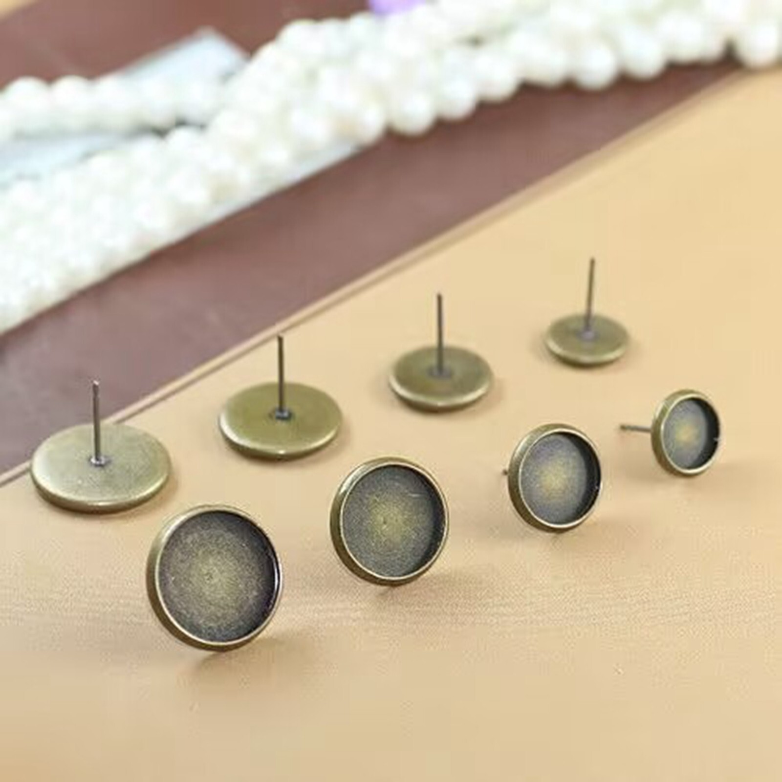 20 Pcs Bronze Earring Blank Ear Post Cabochon Setting 10mm-18mm with Stopper