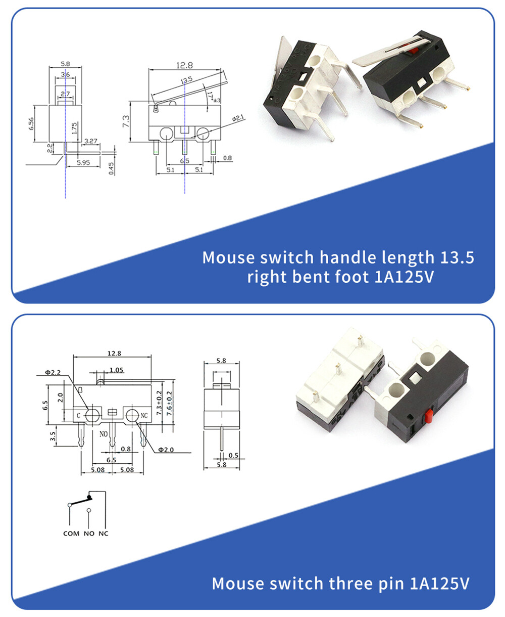 Micro Limit Switch 1A 125V Mouse Button 3-Pins PCB Momentary Push Micro Switche