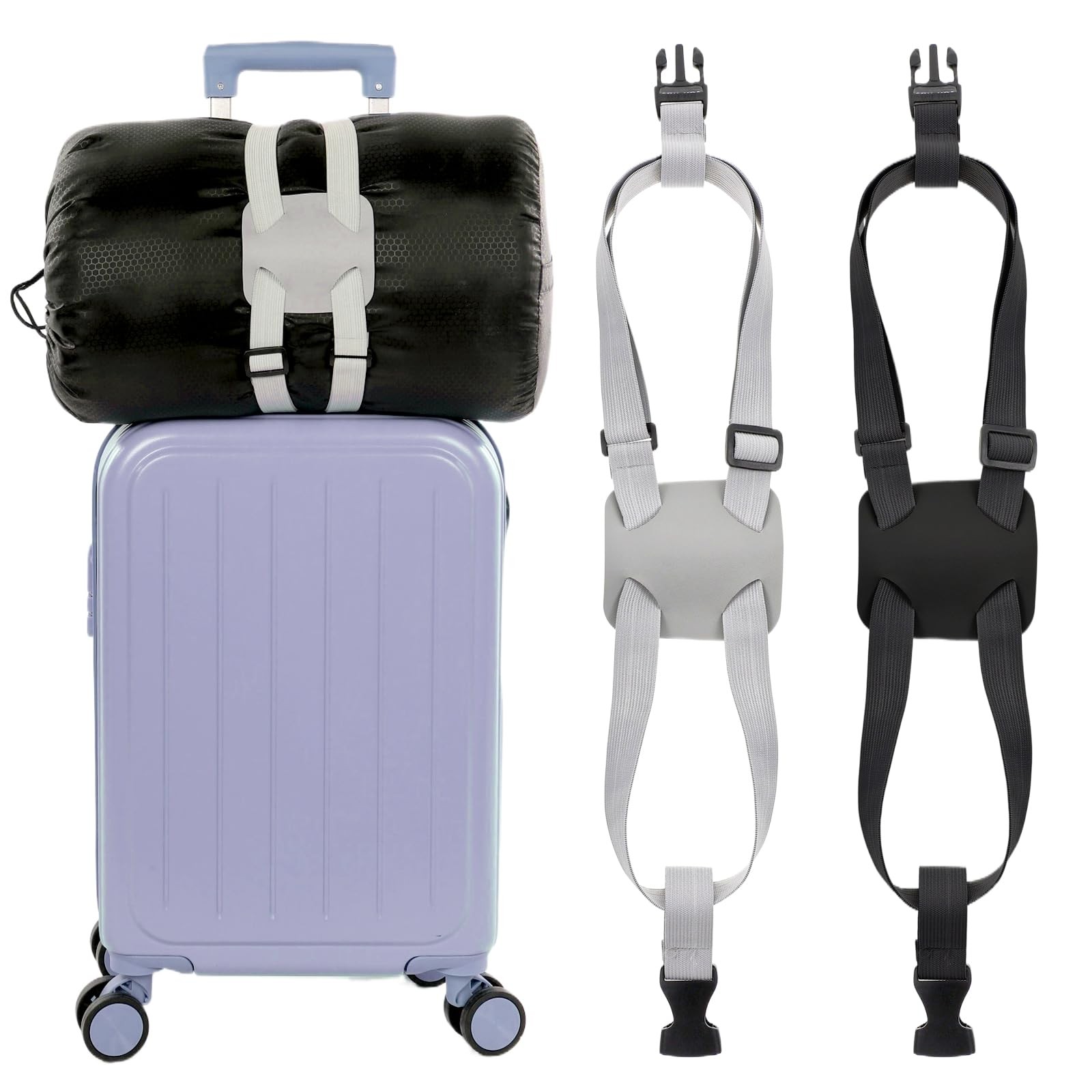 2 Pack Luggage Straps Bag Bungee 23.62 × 0.98 × 0.39 inches, Black, Gray