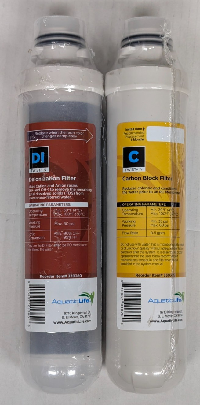 AquaticLife RO/DI Water Filter Set Carbon Block + Deionization Twist-In 10"