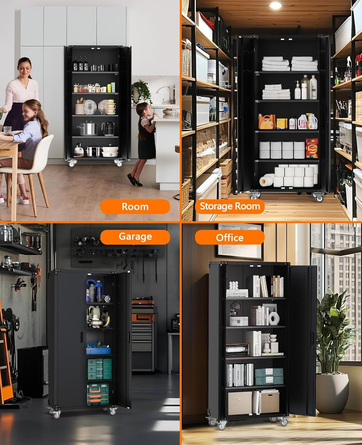 72" Heavy Duty Rolling Storage Cabinet with Lockable Doors & Adjustable Shelves