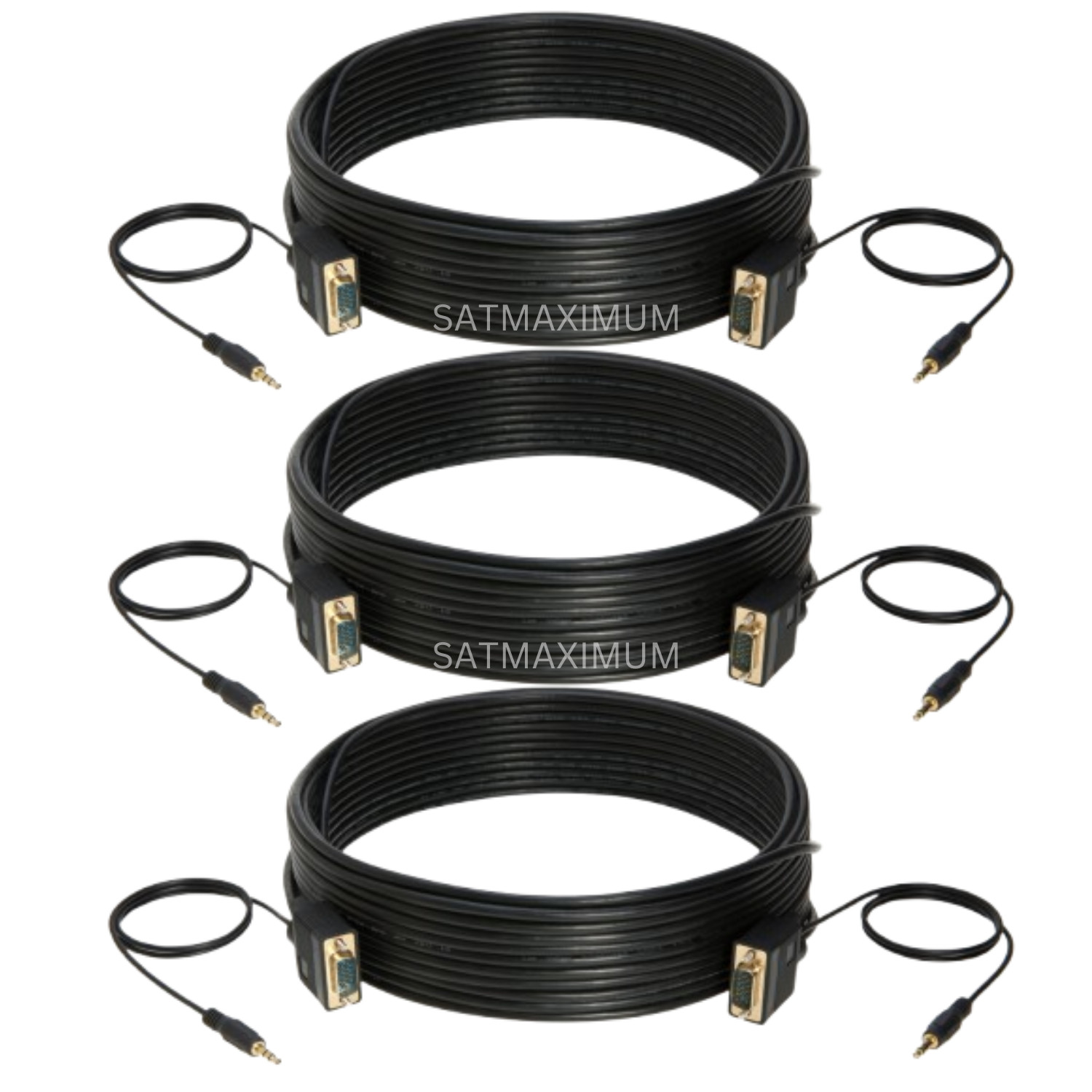 3 pcs 15FT SVGA Super VGA 3.5mm Aux Cable Audio Video Male to Male Monitor