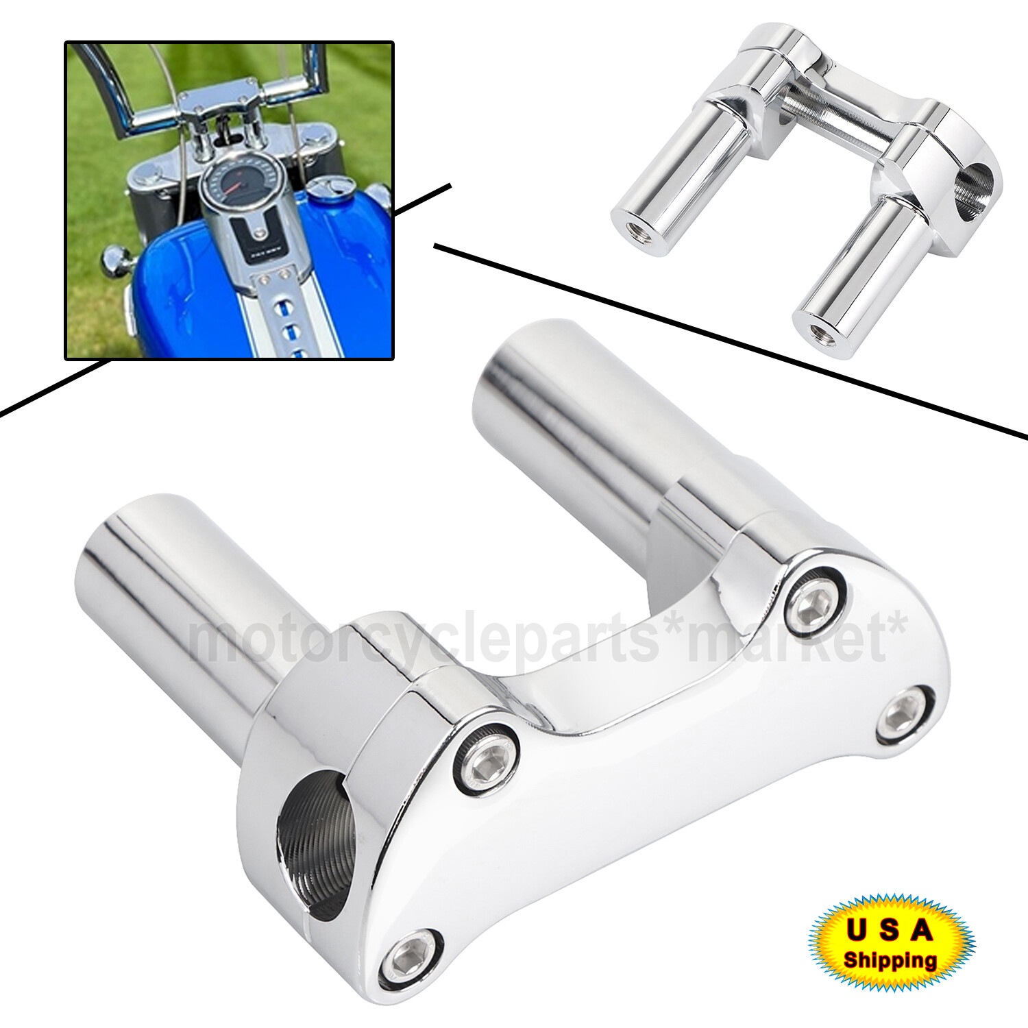 Front 3.5" CNC Handlebar Risers Top Clamp For Harley Heritage Softail Dyna FXDL