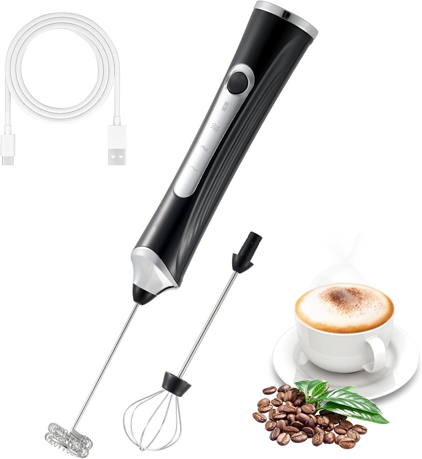 Espumador De Leche Electrico Portatil Usb 3 Velocidades Cafe Negro Recargable