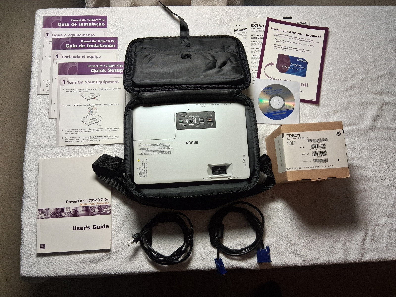 Epson EMP-1705 Projector With Case, Accessories, New Spare Bulb