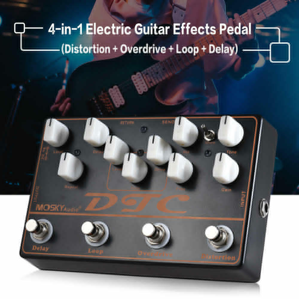 MOSKY DTC 4-in-1 Electric Guitar Effects Pedal Distortion Overdrive Loop Delay