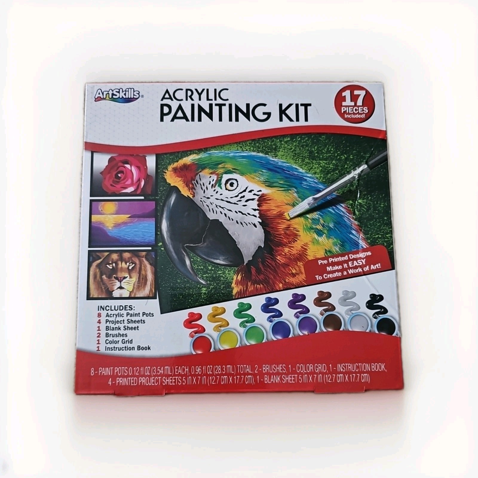 Acrylic Painting Kit- Parrot, Rose, Ocean Sunset, Lion- DIY Art