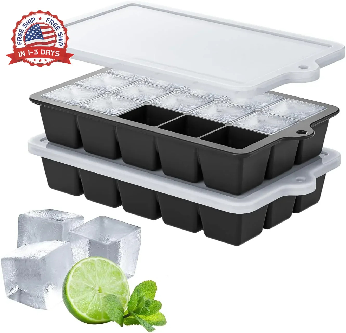Silicone Ice Cube Tray 2 Pack BPA Free Leakproof 30 Cubes for Whiskey Baby Food