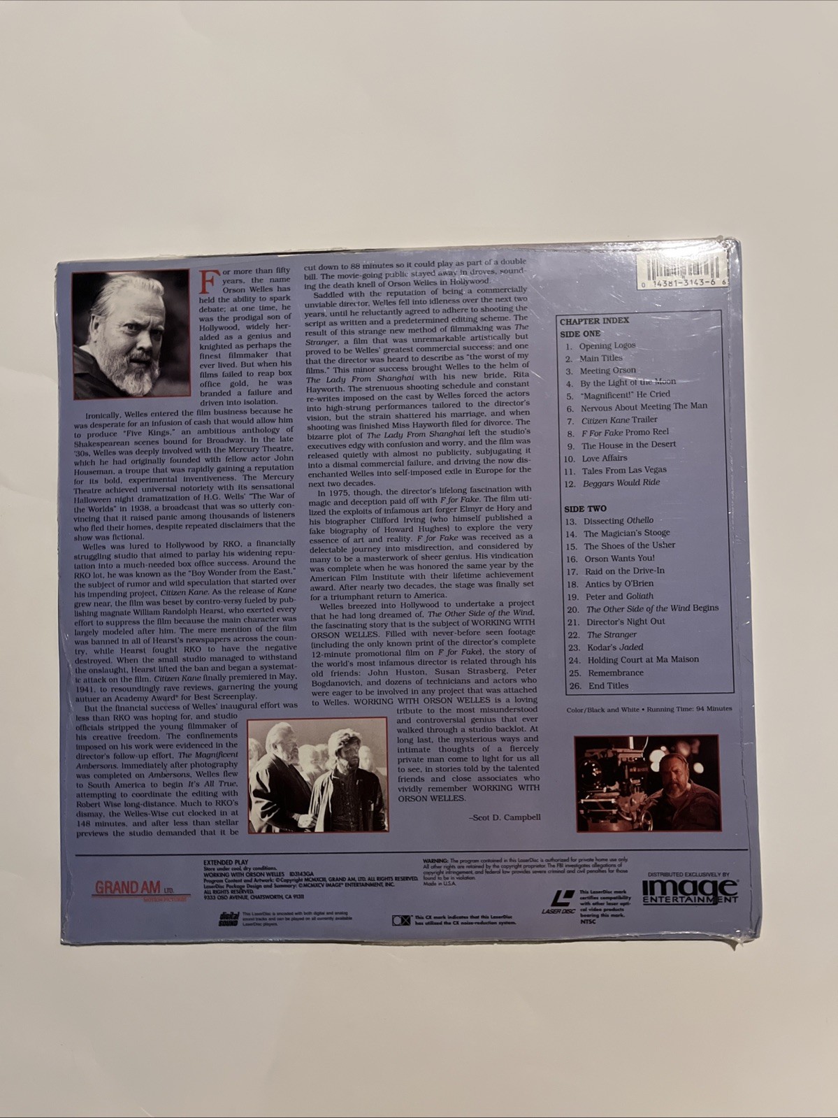 Working With Orson Welles (1993) Laserdisc SEALED
