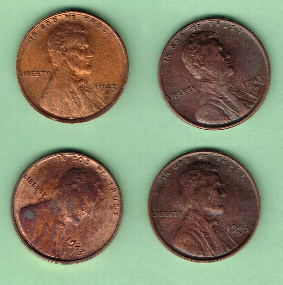 4   1943 D Steel Lincoln Cents   reproduction fantasy use as hole fillers  LOT 5