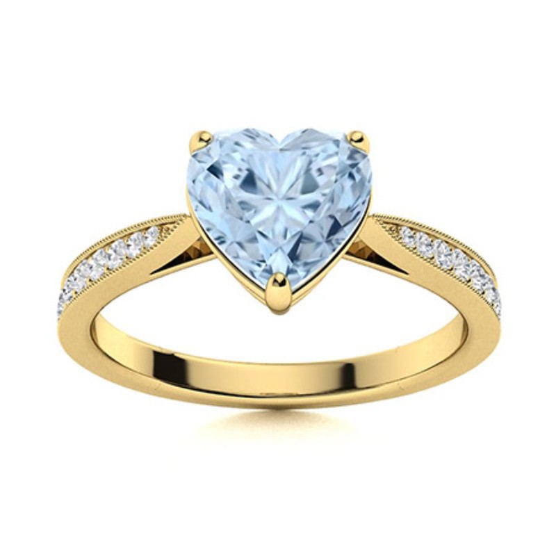 Aquamarine Stone New Solitaire with Accents Crown Chakra Ring Sterling Silver