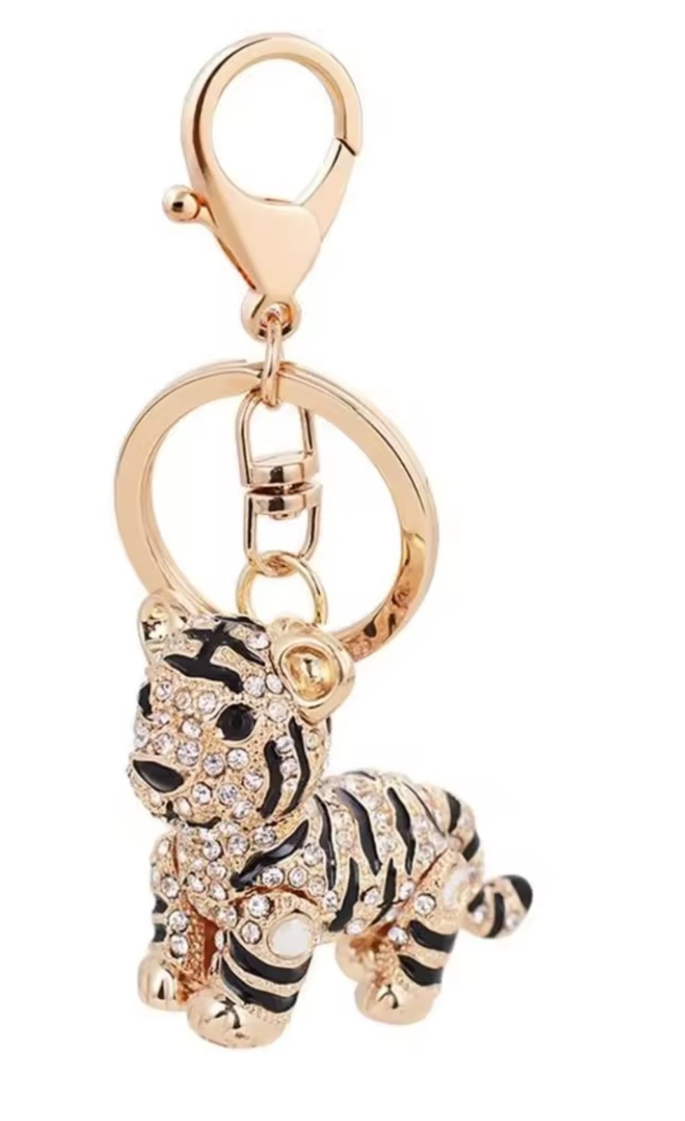 Alloy Gold Color Tiger Bag Charm/keyring with crystal/rhinestones