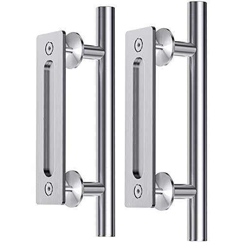 12" Stainless Steel Sliding Barn Door Handles and Pulls 2 Pack | 12 Inch Silver
