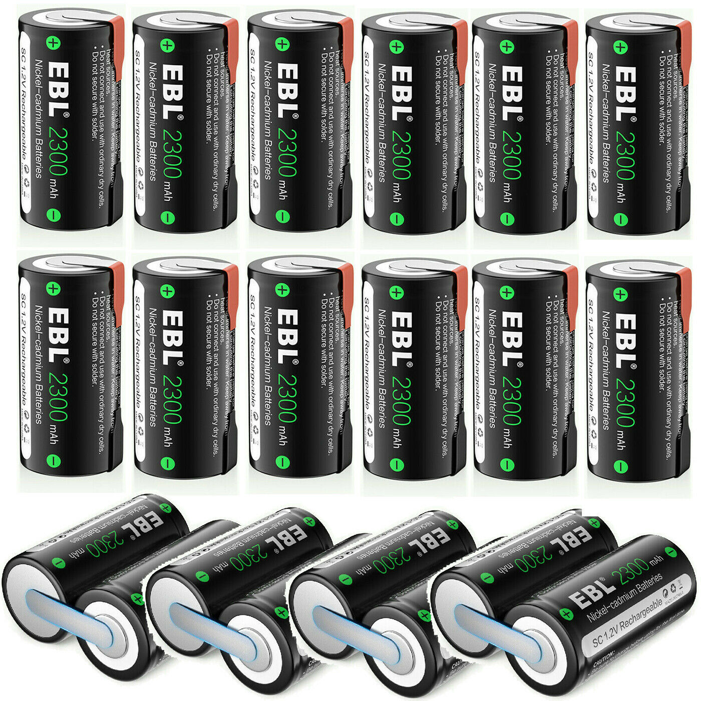 EBL Sub-C Cell 1.2V 2300mAh NiCd Rechargeable Battery Lot w/Tap For Power Tool