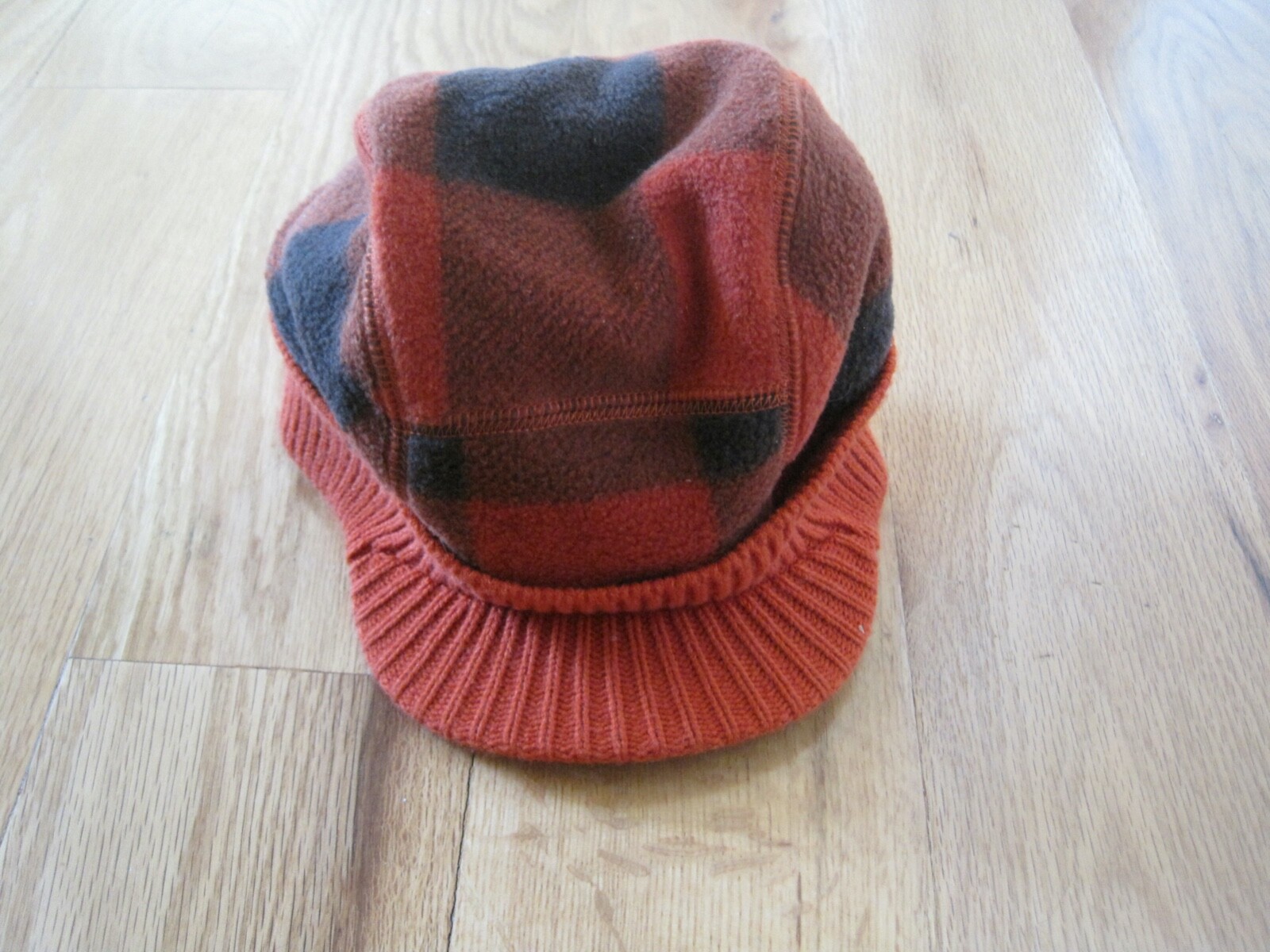 Child Boy Columbia Snow Hat W/ Brim Orange Plaid GUC