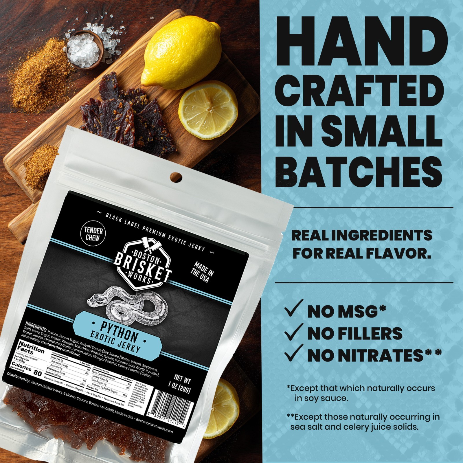 PYTHON SNAKE JERKY – Exotic Wild Game Snack - Made in the USA - Fast Shipping!