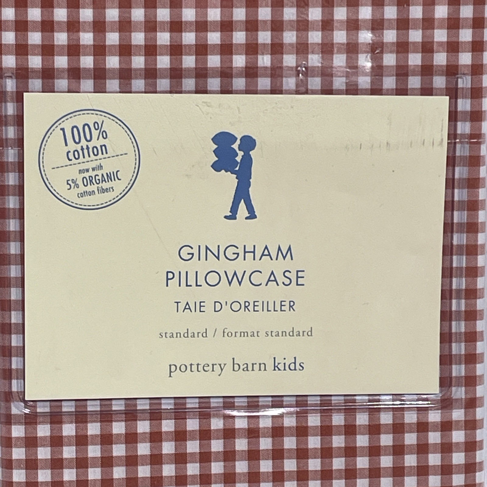 Pottery Barn Kids Gingham Standard Pillowcase Rust White Checked New
