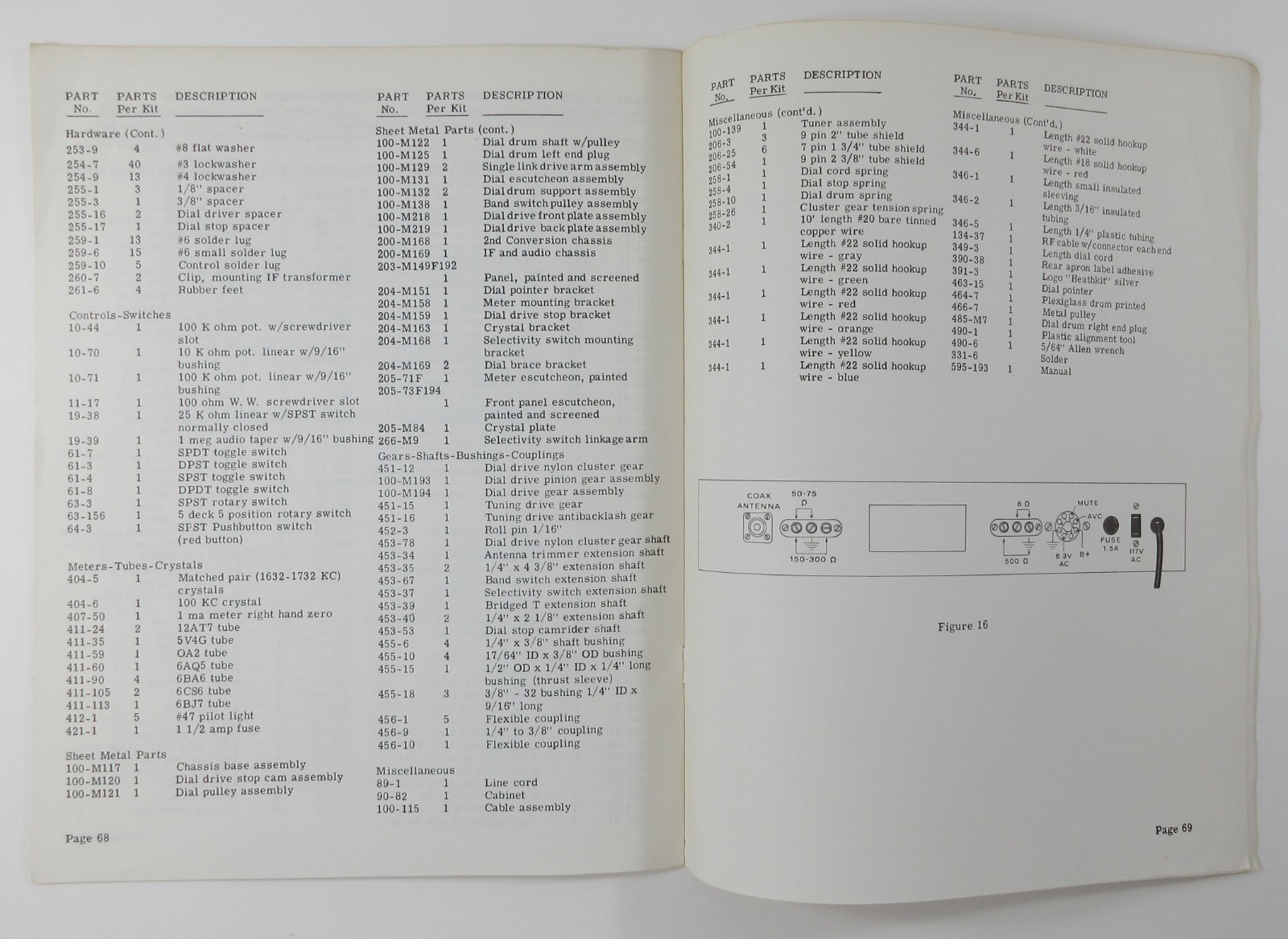Heathkit Mohawk Ham Radio Receiver RX-1 CONDENSED MANUAL Schematic Controls 1964