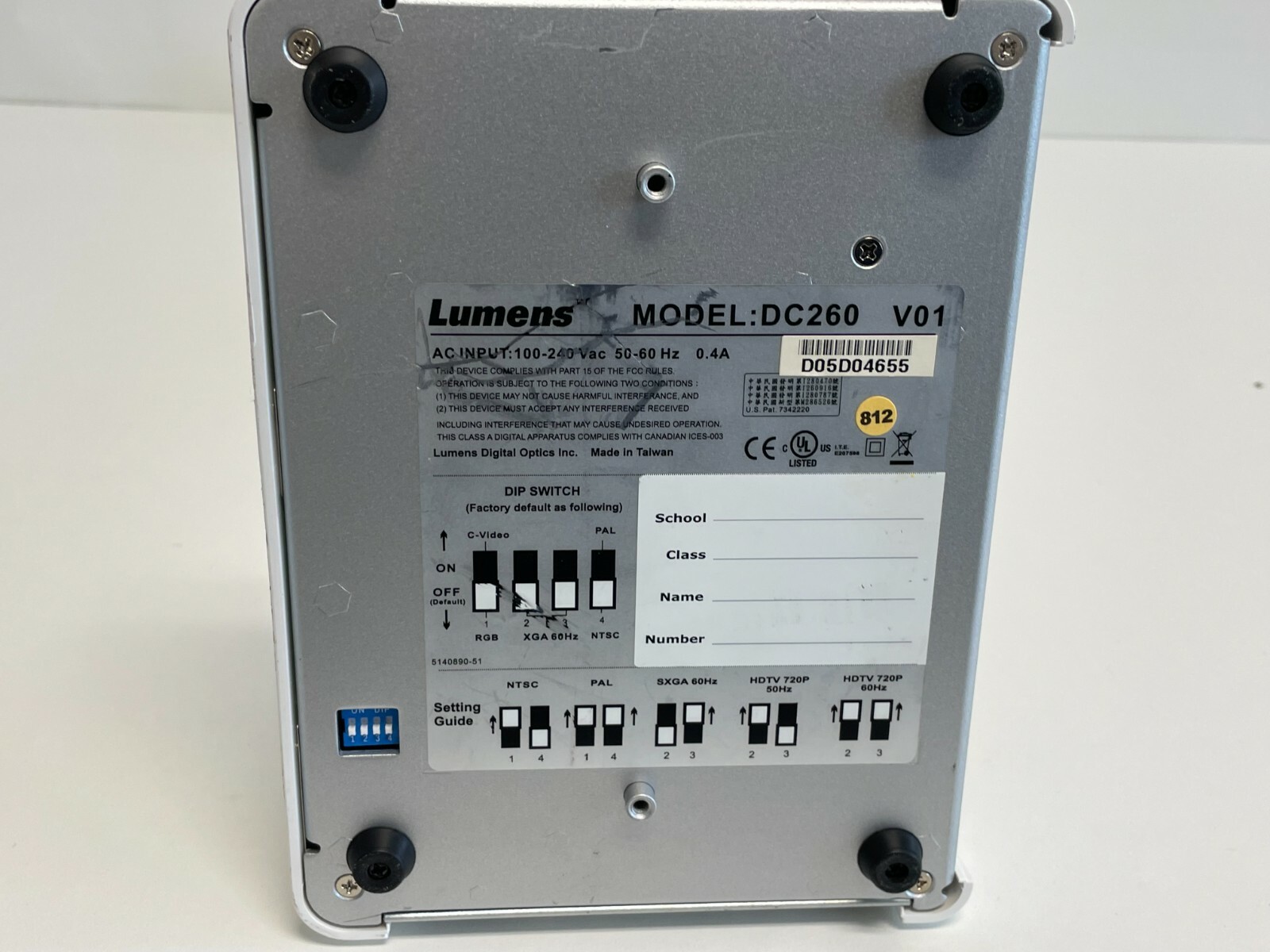 F9: Lumens DC260 Document Camera / Visual Presenter