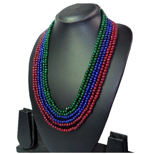 TOP SELLING 540.00 CTS ENHANCED RUBY,EMERALD & SAPPHIRE BEADS NECKLACE  (DG)