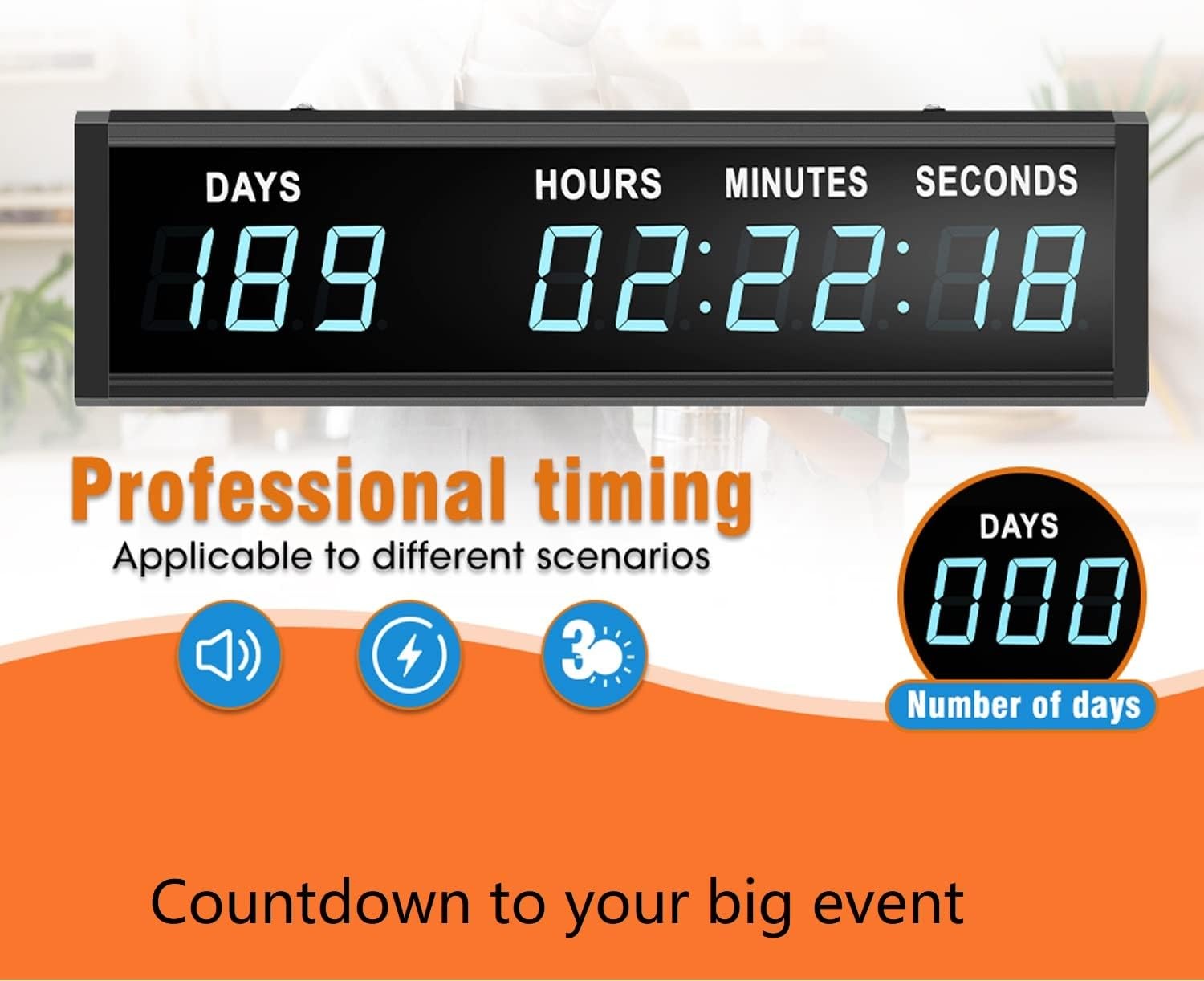 Blue 1.8" 9Digits Large LED Countdown Count Up Days Clock with Remote Christm...