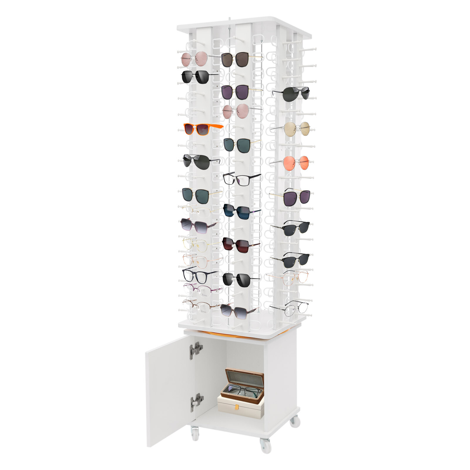 Glasses Storage Display Stand, Floor-standing Sunglasses Organizer With Wheels