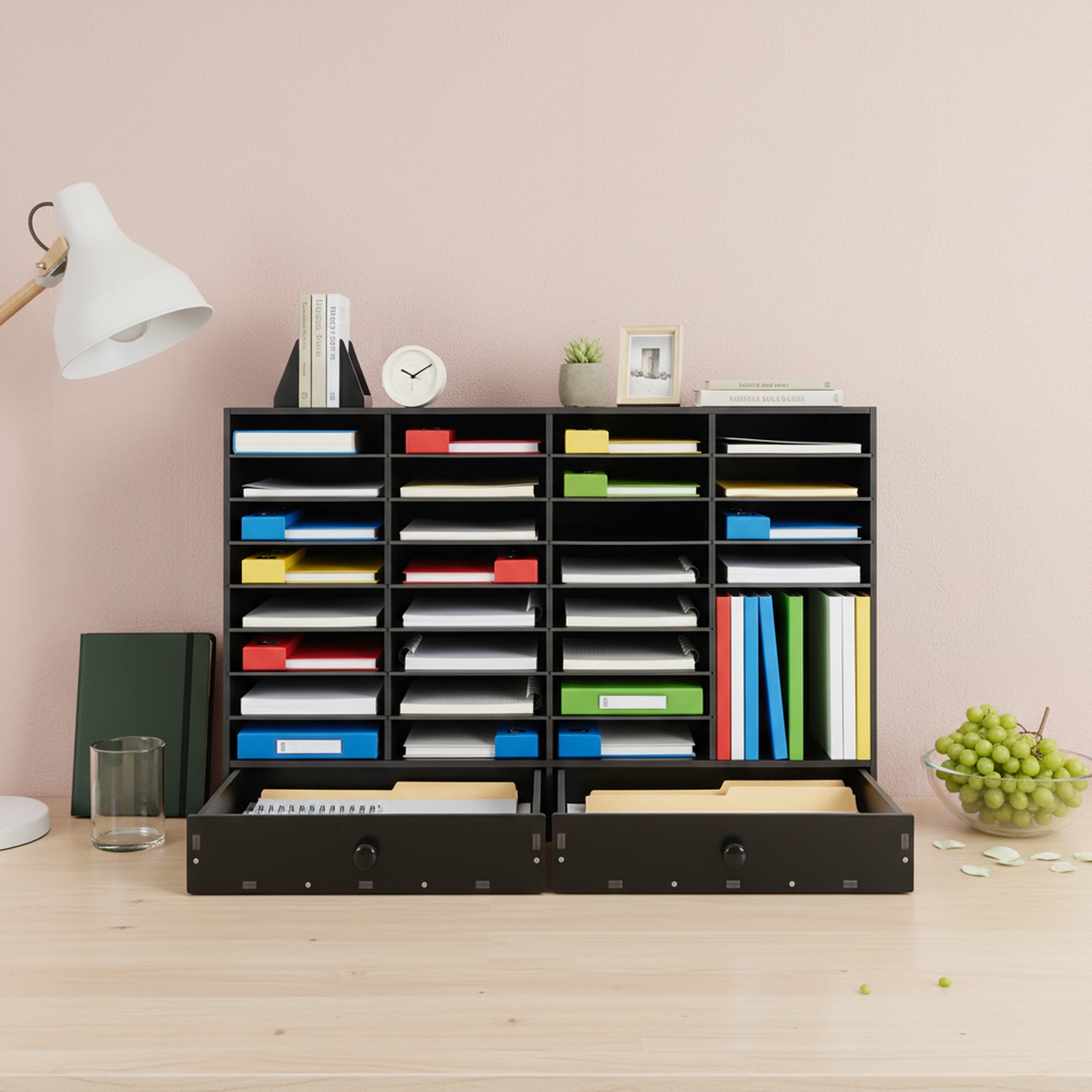32-Slots Office File Storage Shelf Organizer PVC Desk Folders Mail Sorter Rack