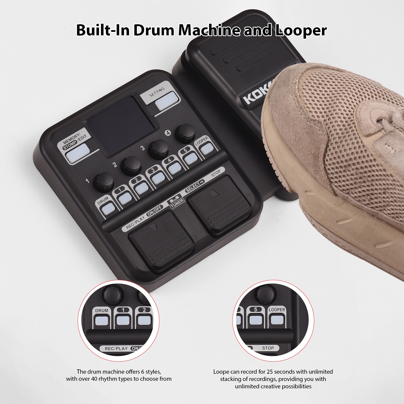 Kokko Guitar Multi Effects Pedal With 10-59 Presets 6 Drum Machines And Loo LMCV