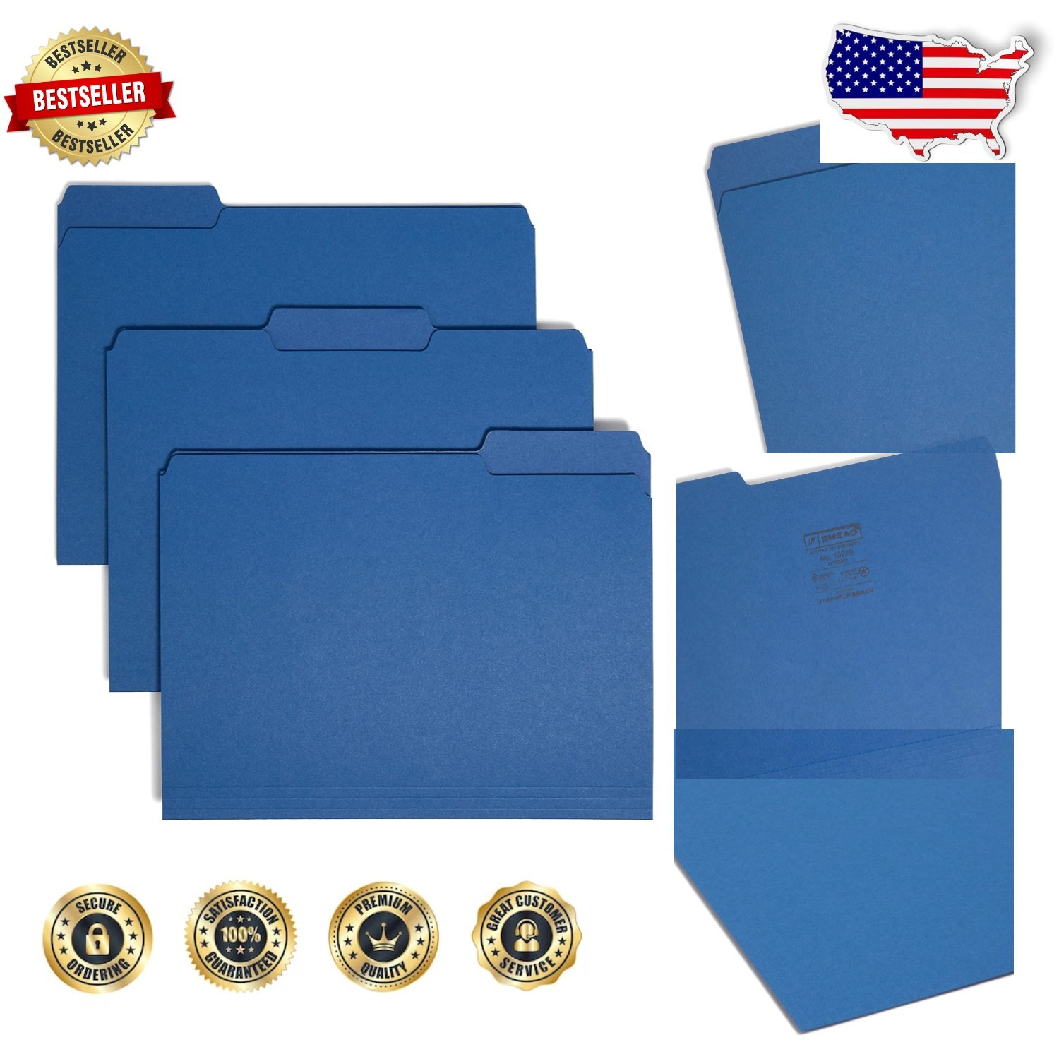 Sturdy Navy File Folders Letter Size, 100 Pack, 150 Sheet Capacity, Recycled